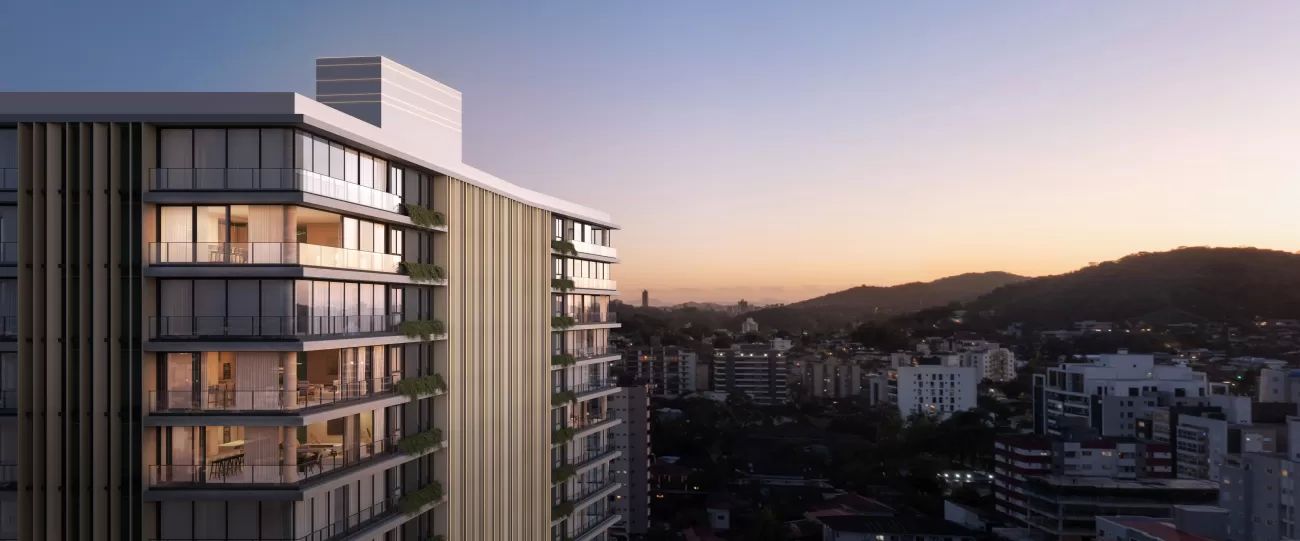 Fachada noturna Residencial Bolshoi Brasil - Campos Incorporadora - Imóvel novo JLLE SC Residencial Bolshoi Brasil
