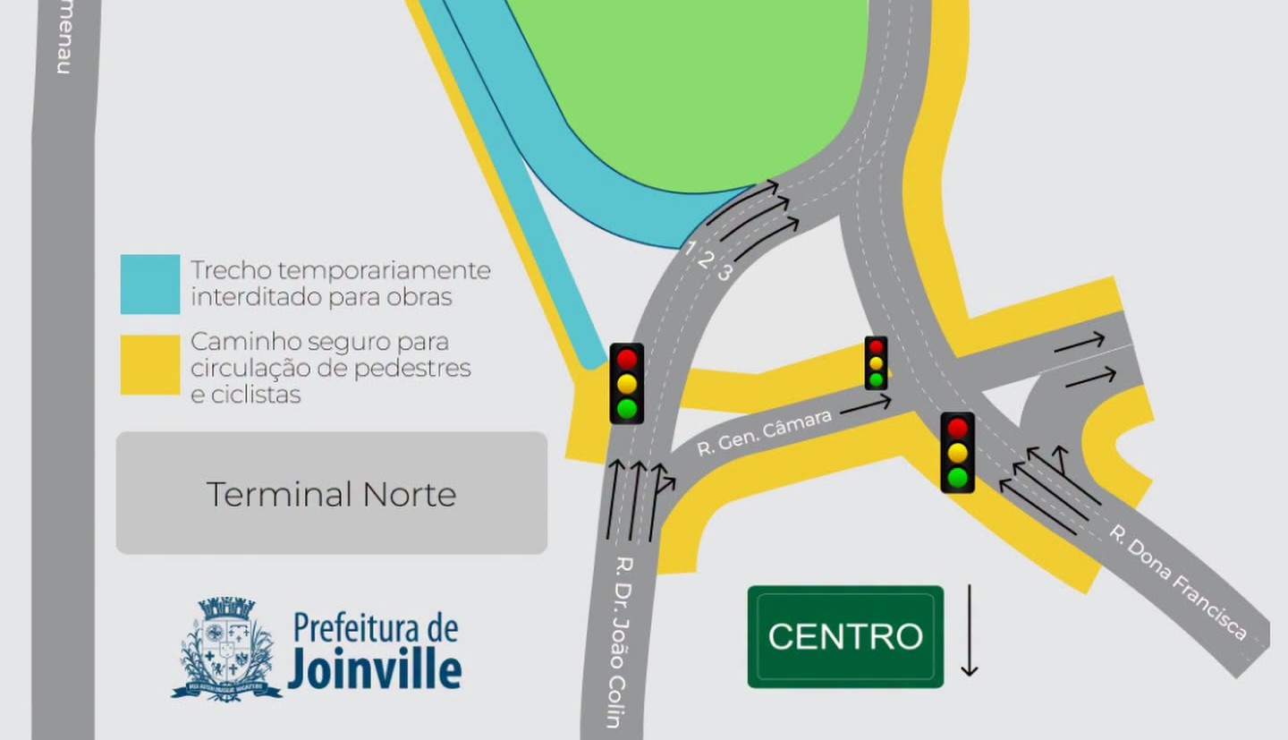 Joinville - Rotatória provisória avenida Santos Dumont - rua João Colin - destaque